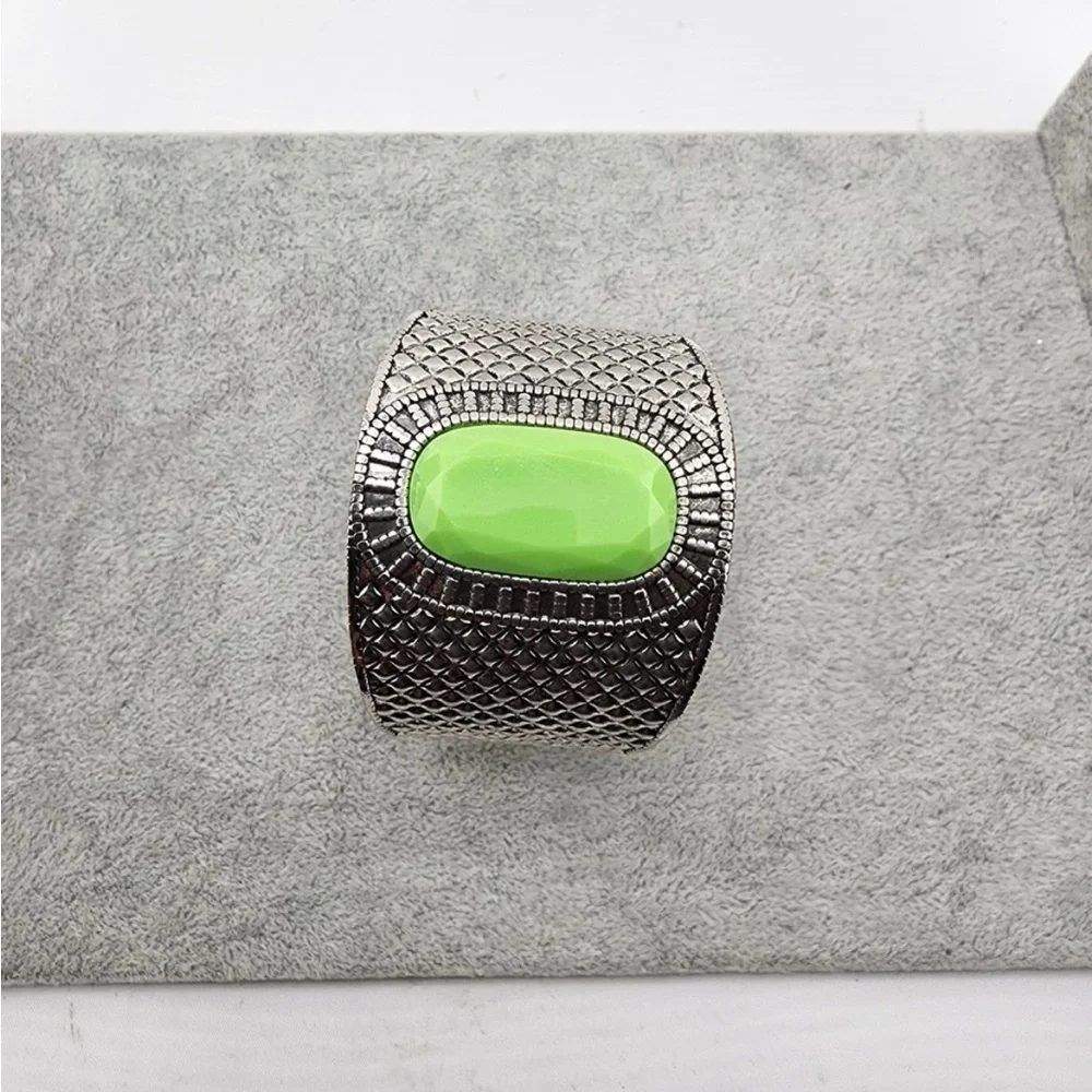 Lime Stone Silver Cuff Bracelet